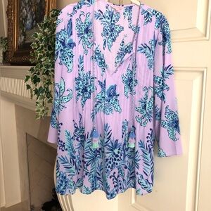 Lilly Pulitzer Lavender and Teal Marilina Tunic Top Size L